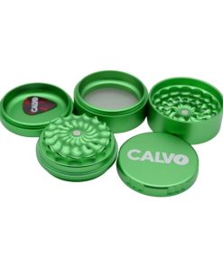 Moledor Calvo Glass Aura Non Teeth 63mm de 4 piezas en aluminio con tamiz para polen