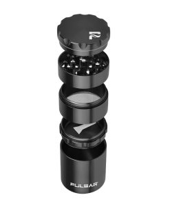 Pulsar Moledor y Contenedor de Aluminio 50mm de 5 piezas con compartimento de almacenamiento y tamiz