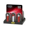 Encendedor recargable Clipper Silver Devil con detalles en color rojo y plateado