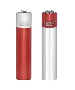 Encendedor recargable Clipper Silver Devil con detalles en color rojo y plateado
